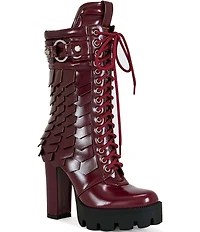 Azalea Wang Gernot Scaled Lace Up Platform Block Heel Mid Calf Boots