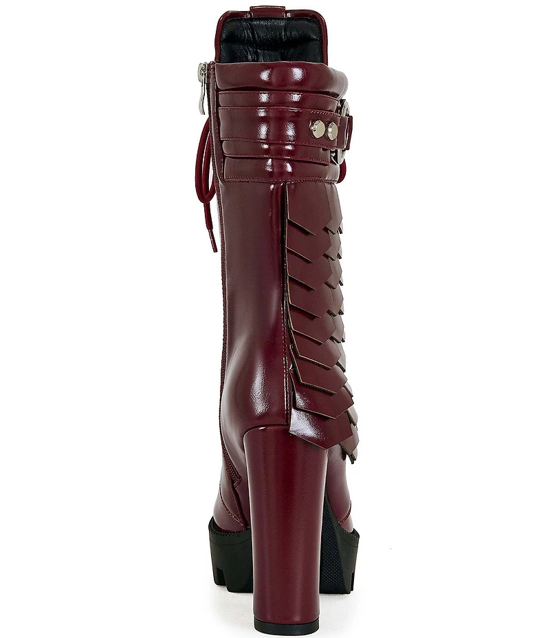 Azalea Wang Gernot Scaled Lace Up Platform Block Heel Mid Calf Boots