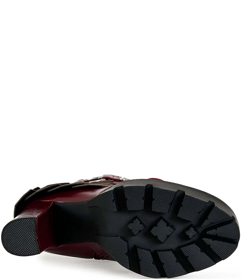 Azalea Wang Gernot Scaled Lace Up Platform Block Heel Mid Calf Boots