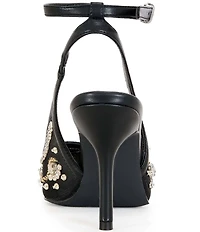 Azalea Wang Ghouldie Mesh Jewel Ornamented Ankle Strap Pumps