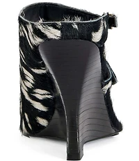 Azalea Wang Giannis Animal Print Calf Hair Buckled Straps Toe Loop Wedge Slide Sandals