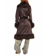 Azalea Wang Gilda-Chocolate Faux Sherpa Collared Belted Oversize Trench Coat