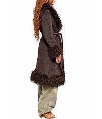 Azalea Wang Gilda-Chocolate Faux Sherpa Collared Belted Oversize Trench Coat