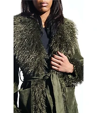 Azalea Wang Gilda Olive Faux Sherpa Collared Belted Oversize Trench Coat