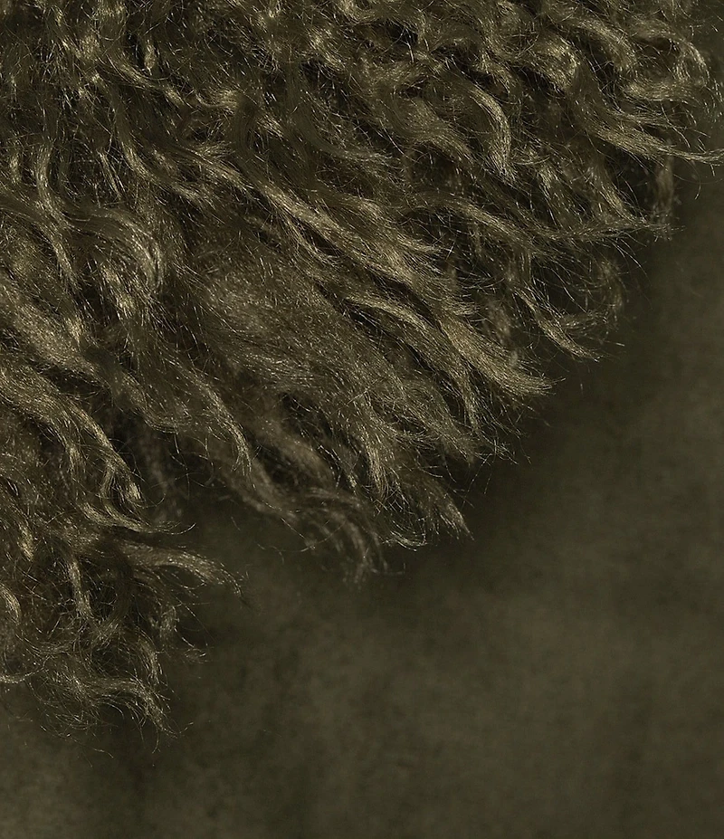 Azalea Wang Gilda Olive Faux Sherpa Collared Belted Oversize Trench Coat