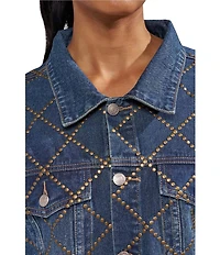 Azalea Wang Gramercy-Denim Antique Gold Flat Stud Embellished Point Collar Jean Jacket