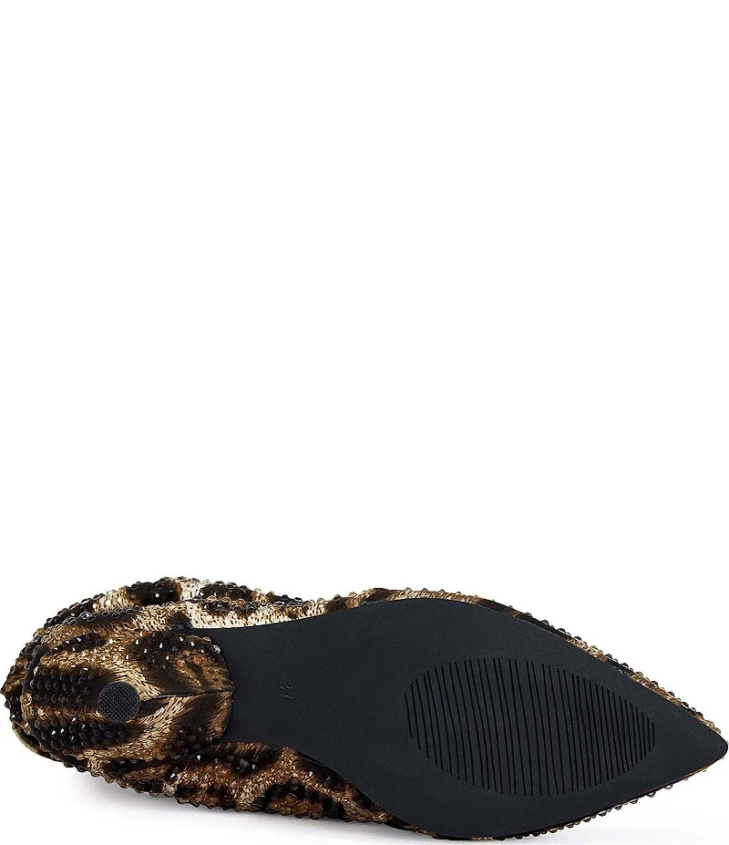 Azalea Wang Grimes Leopard Print Rhinestone Point Toe Slouch Kitten Heel Boots