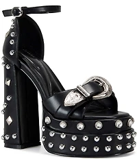 Azalea Wang Haiku Studded Embellished Platform Western Hardware Dress Sandals