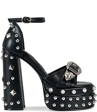 Azalea Wang Haiku Studded Embellished Platform Western Hardware Dress Sandals