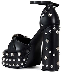 Azalea Wang Haiku Studded Embellished Platform Western Hardware Dress Sandals