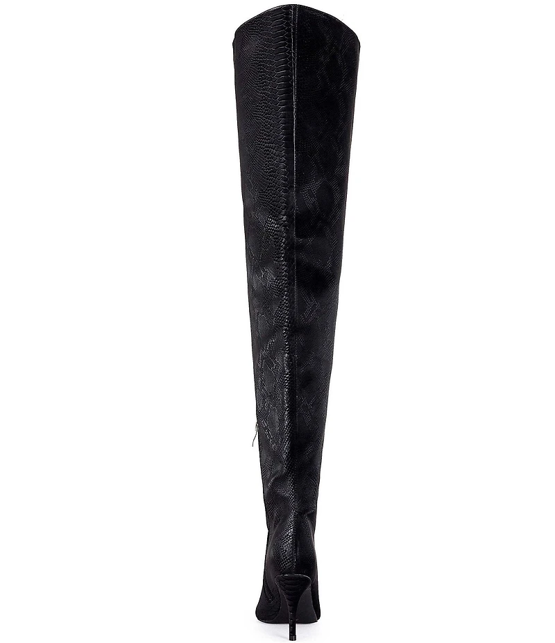 Azalea Wang Halina Snake Print Pointed Toe Thigh High Boots