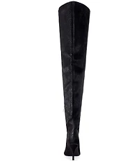 Azalea Wang Halina Snake Print Pointed Toe Thigh High Boots