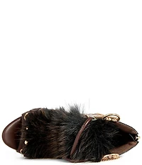 Azalea Wang Heather Croco and Snake Embossed Faux Fur Lace Up Ankle Booties