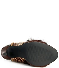 Azalea Wang Heather Croco and Snake Embossed Faux Fur Lace Up Ankle Booties