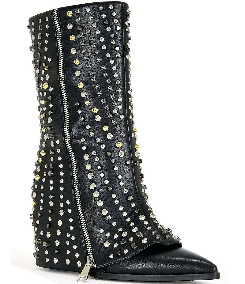 Azalea Wang Hematine Studded Pointed Toe Zip Booties