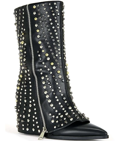 Azalea Wang Hematine Studded Pointed Toe Zip Booties