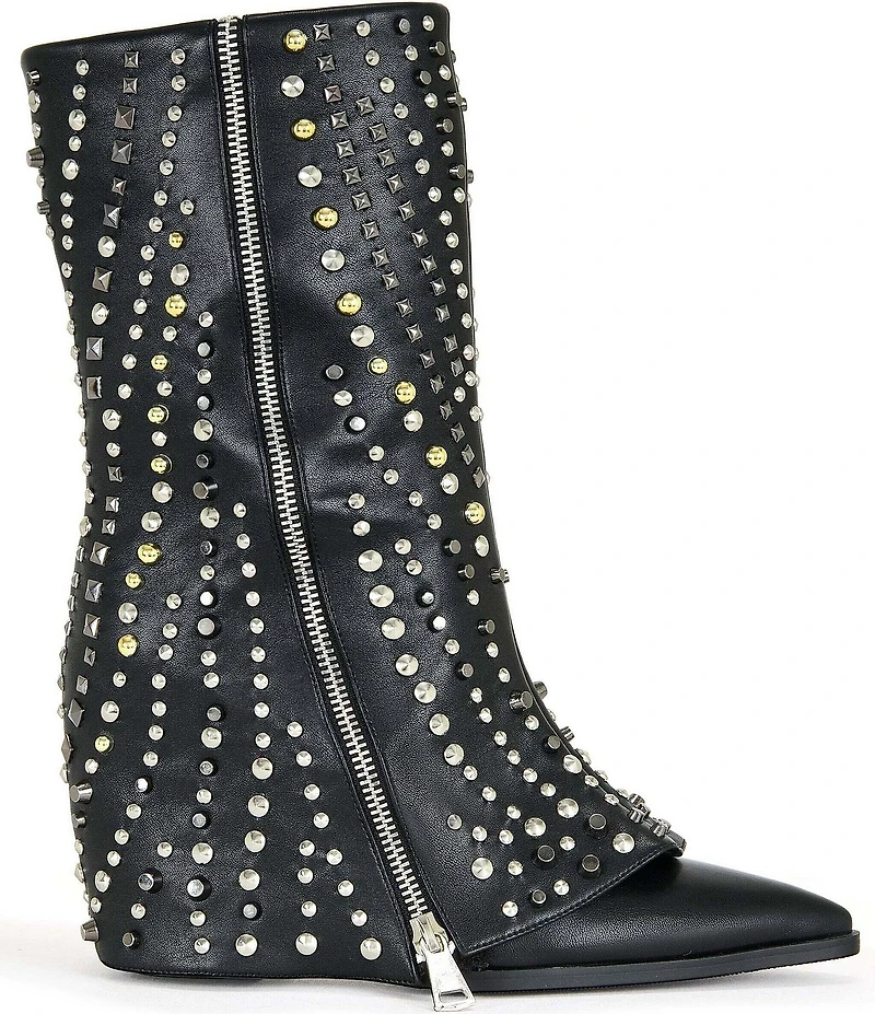 Azalea Wang Hematine Studded Pointed Toe Zip Booties