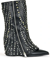 Azalea Wang Hematine Studded Pointed Toe Zip Booties