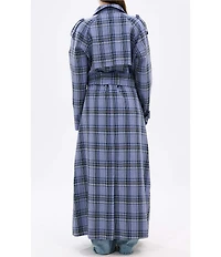 Azalea Wang Hobbs Plaid Pattern Notch Collar Belted Button Front Trench Jacket
