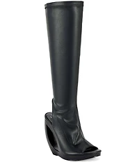 Azalea Wang Ilyssa Peep Toe Open Heel Open Rocker Wedge Tall Boots