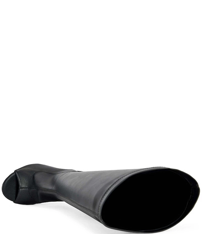 Azalea Wang Ilyssa Peep Toe Open Heel Open Rocker Wedge Tall Boots