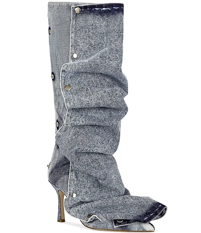 Azalea Wang Imogine Denim Snap Hardware Tall Boots