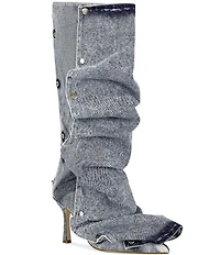 Azalea Wang Imogine Denim Snap Hardware Tall Boots