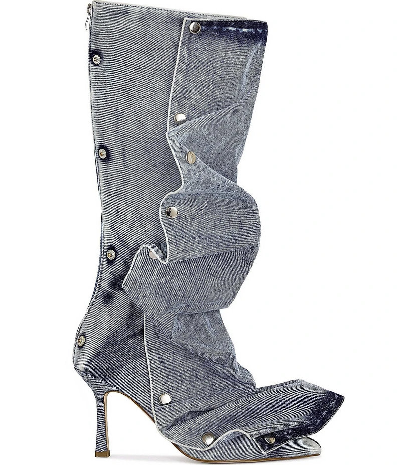 Azalea Wang Imogine Denim Snap Hardware Tall Boots