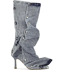 Azalea Wang Imogine Denim Snap Hardware Tall Boots