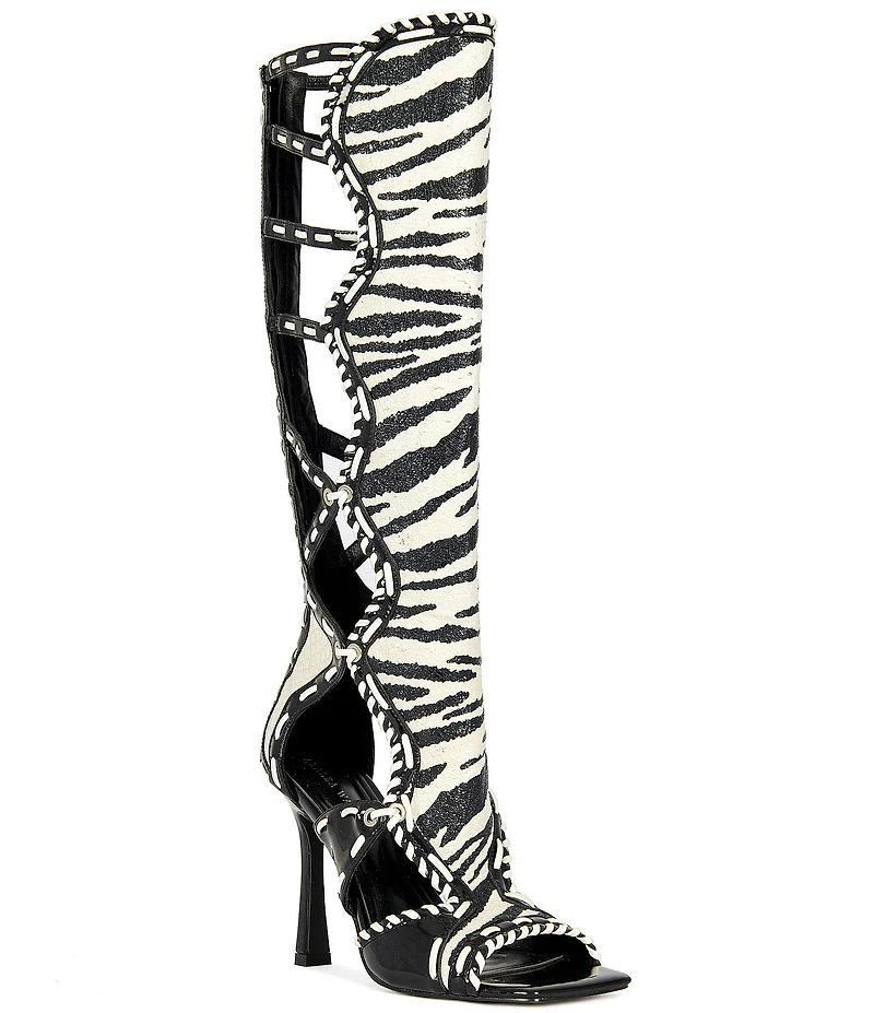 Azalea Wang Indrani High Zebra Print Gladiator Sandals