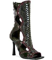 Azalea Wang Indrani Snake Print Open Toe Boots