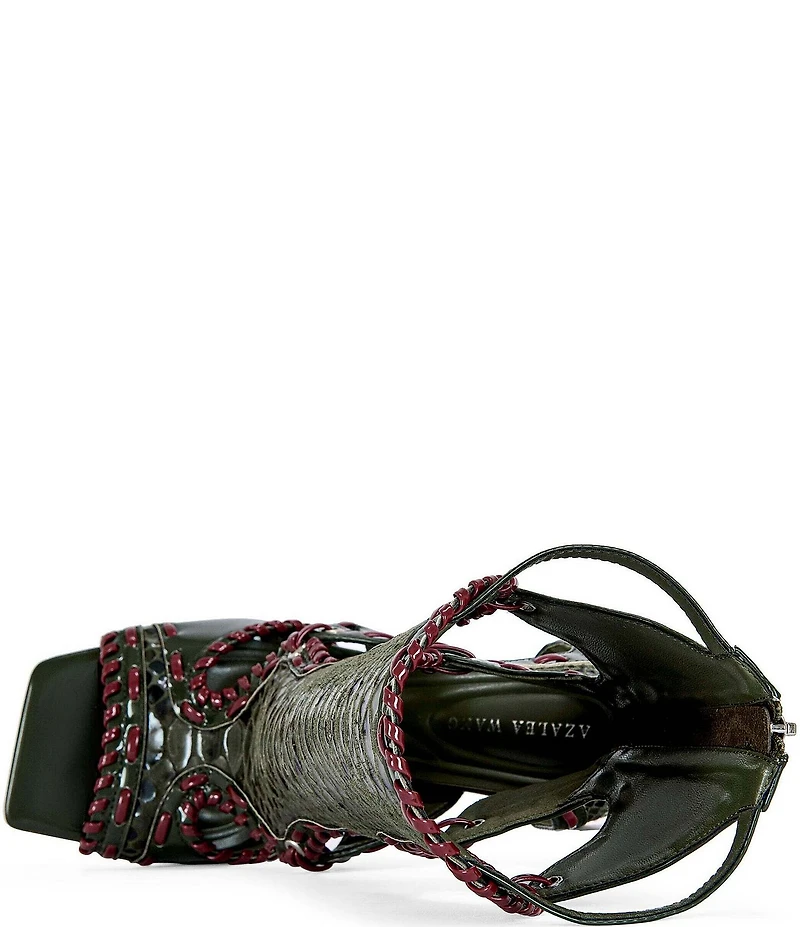 Azalea Wang Indrani Snake Print Open Toe Boots
