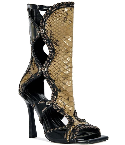 Azalea Wang Indrani Snake Print Square Toe Gladiator Sandals