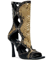 Azalea Wang Indrani Snake Print Square Toe Gladiator Sandals