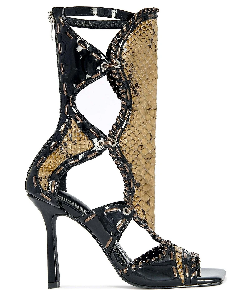 Azalea Wang Indrani Snake Print Square Toe Gladiator Sandals
