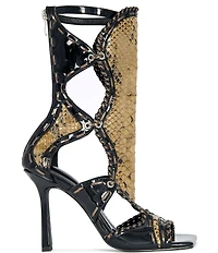 Azalea Wang Indrani Snake Print Square Toe Gladiator Sandals