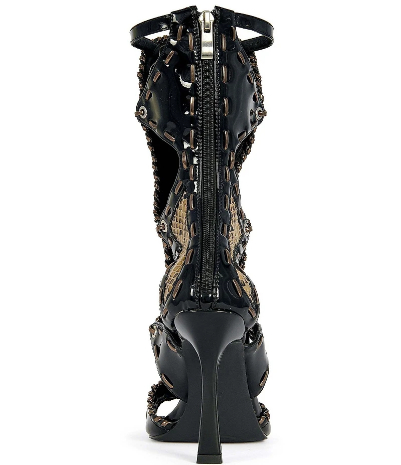 Azalea Wang Indrani Snake Print Square Toe Gladiator Sandals