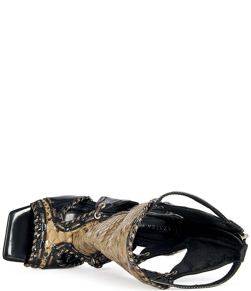 Azalea Wang Indrani Snake Print Square Toe Gladiator Sandals