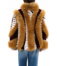 Azalea Wang Inez Faux Fur Animal Stripe Stand Collar Zip Front Jacket