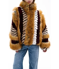Azalea Wang Inez Faux Fur Animal Stripe Stand Collar Zip Front Jacket