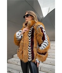 Azalea Wang Inez Faux Fur Animal Stripe Stand Collar Zip Front Jacket
