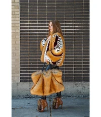 Azalea Wang Inez Faux Fur Animal Stripe Stand Collar Zip Front Jacket