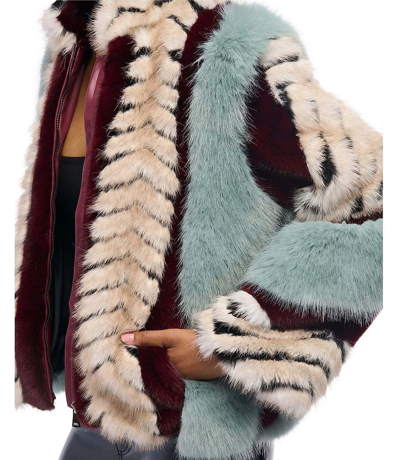 Azalea Wang Inez Striped Faux Fur Collared Filled Statement Jacket