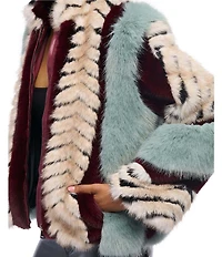 Azalea Wang Inez Striped Faux Fur Collared Filled Statement Jacket
