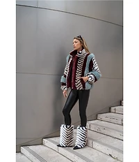 Azalea Wang Inez Striped Faux Fur Collared Filled Statement Jacket