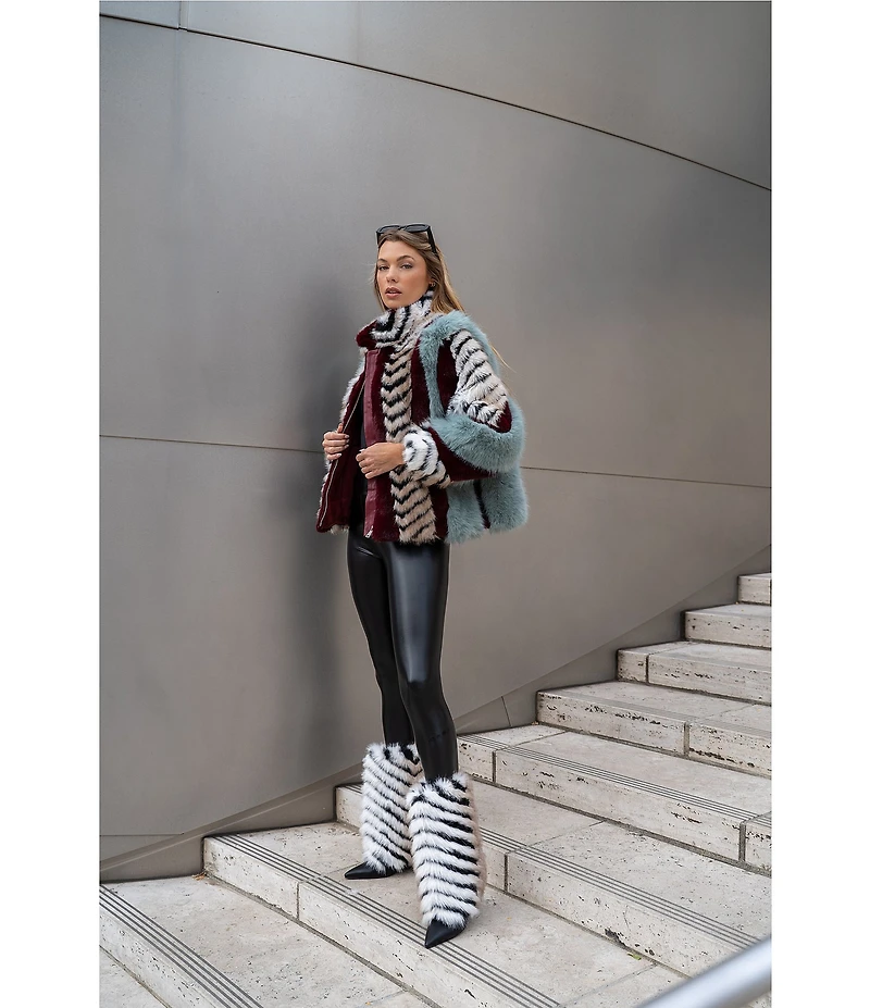 Azalea Wang Inez Striped Faux Fur Collared Filled Statement Jacket