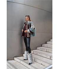 Azalea Wang Inez Striped Faux Fur Collared Filled Statement Jacket