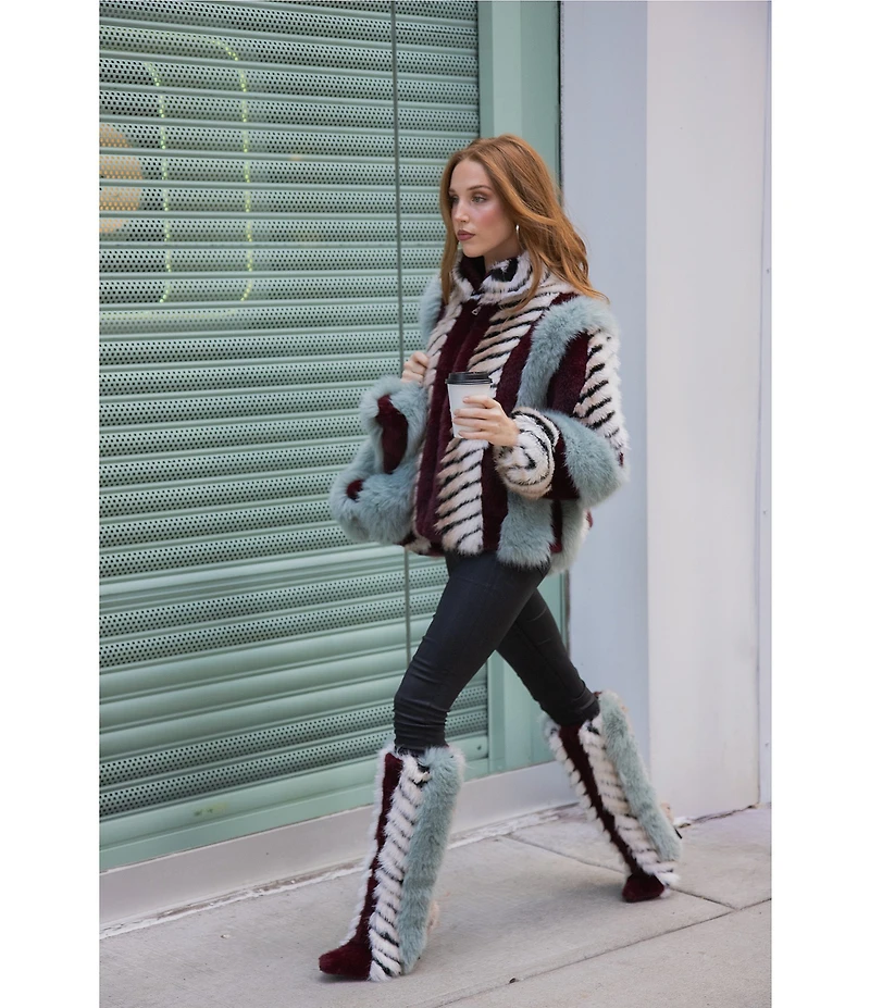 Azalea Wang Inez Striped Faux Fur Collared Filled Statement Jacket