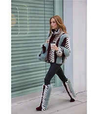 Azalea Wang Inez Striped Faux Fur Collared Filled Statement Jacket