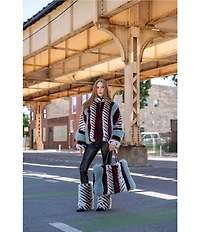 Azalea Wang Inez Striped Faux Fur Collared Filled Statement Jacket